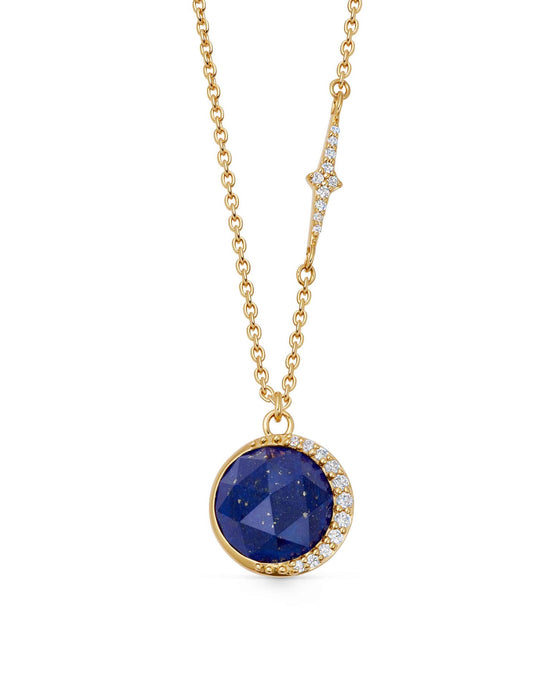 Gold Large Luna Lapis Pendant Necklace
