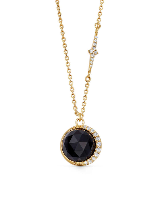 Gold Large Luna Black Onyx Pendant Necklace