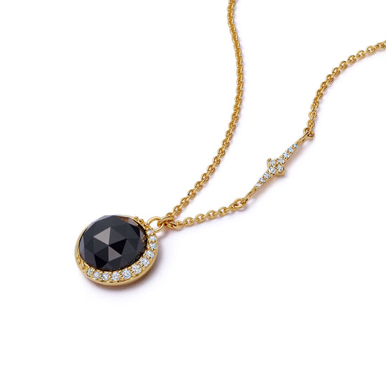 Gold Large Luna Black Onyx Pendant Necklace