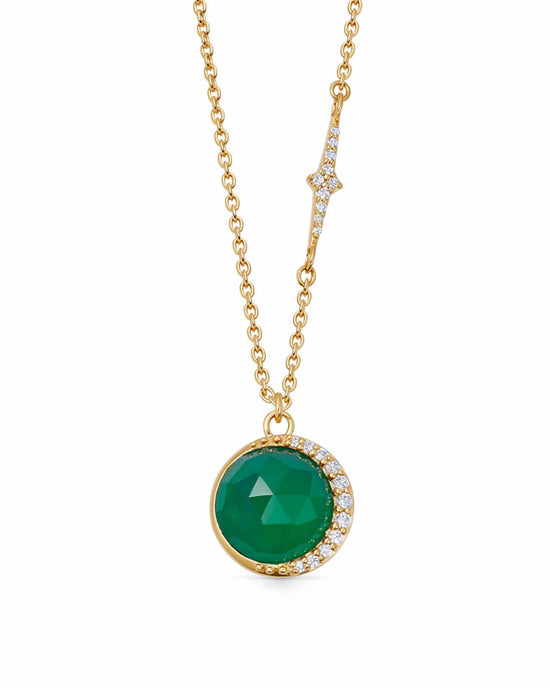 Gold Large Luna Green Chalcedony Pendant Necklace