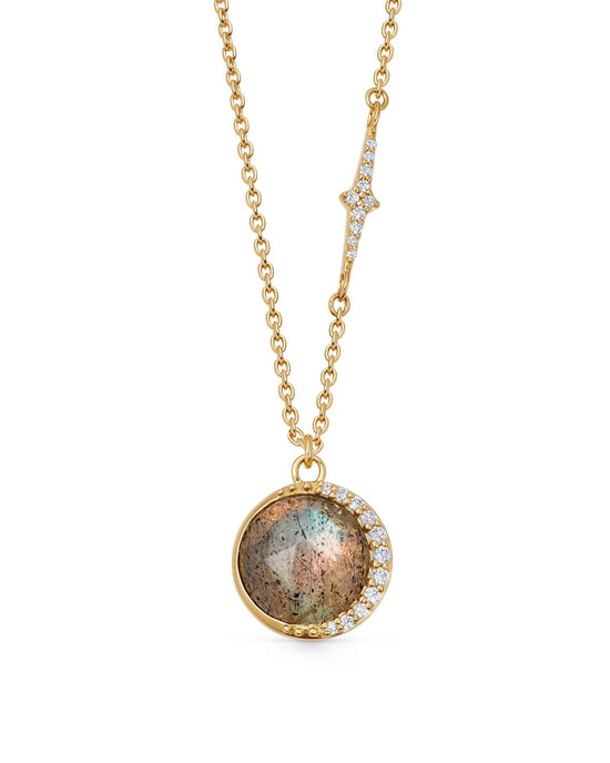 Gold Large Luna Labradorite Pendant Necklace