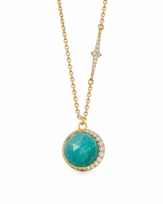 Gold Large Luna Amazonite Pendant Necklace