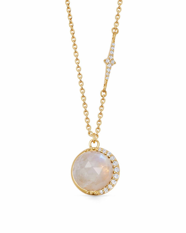 Gold Large Luna Moonstone Pendant Necklace