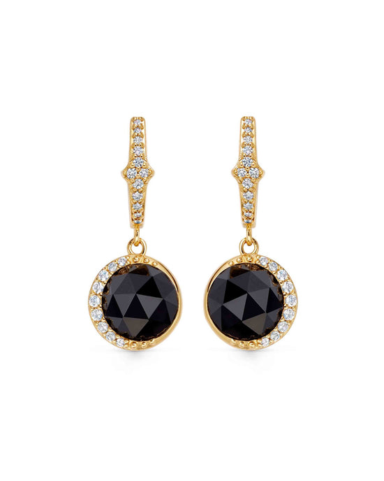 Gold Luna Black Onyx Drop Earrings