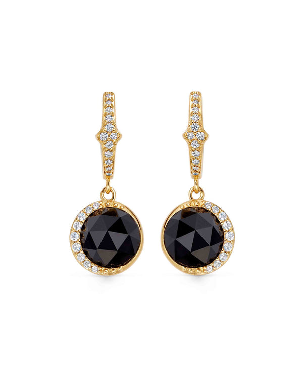 Gold Luna Black Onyx Drop Earrings