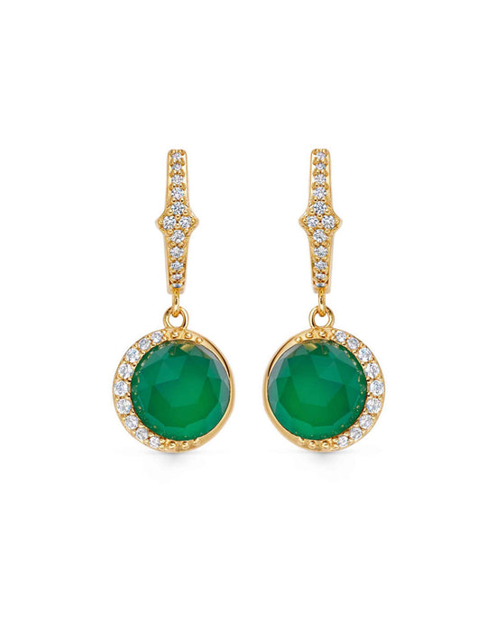 Gold Luna Green Chalcedony Drop Earrings