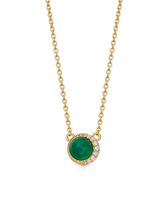 Gold Luna Green Chalcedony Pendant Necklace