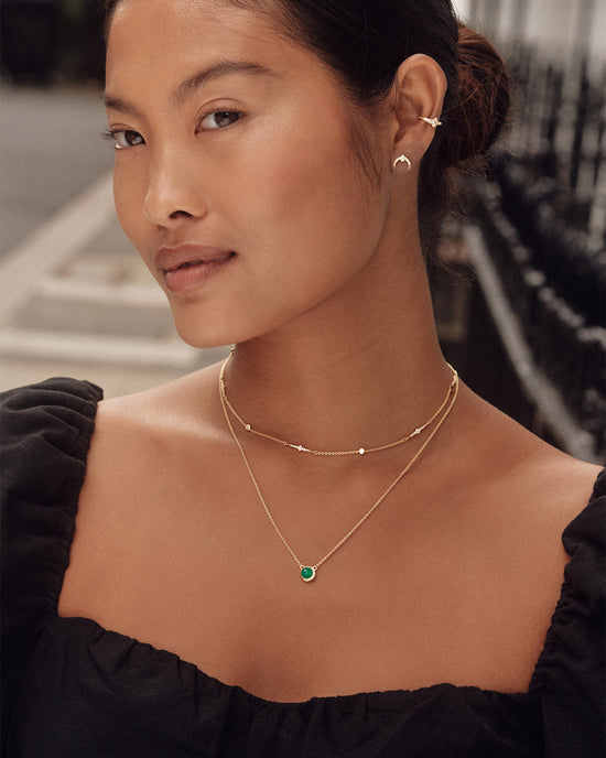 Gold Luna Green Chalcedony Pendant Necklace