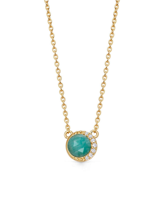 Gold Luna Amazonite Pendant Necklace