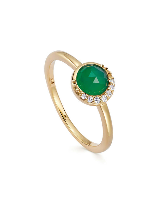 Gold Luna Green Chalcedony Ring