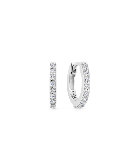 Solid White Gold Halo Diamond Huggie Earrings