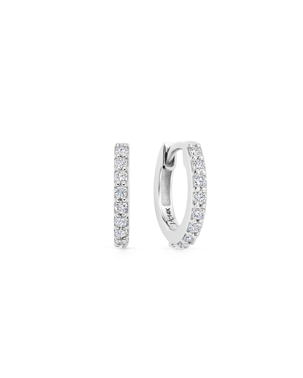 Solid White Gold Halo Diamond Huggie Earrings