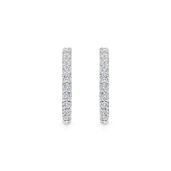 Solid White Gold Medium Halo Diamond Hoop Earrings