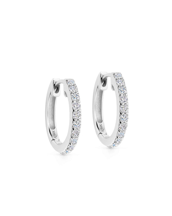 Solid White Gold Medium Halo Diamond Hoop Earrings