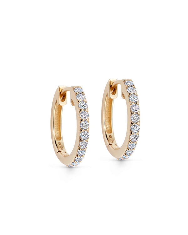 Solid Gold Halo Medium Diamond Hoops Earrings