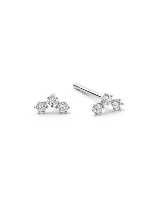 Solid White Gold Triple Diamond Stud Earrings