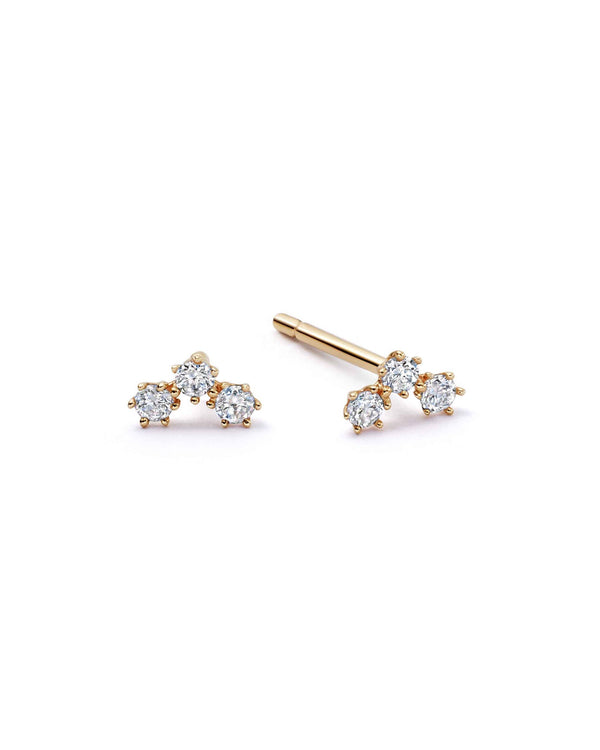 Solid Gold Triple Lab Grown Diamond Stud Earrings