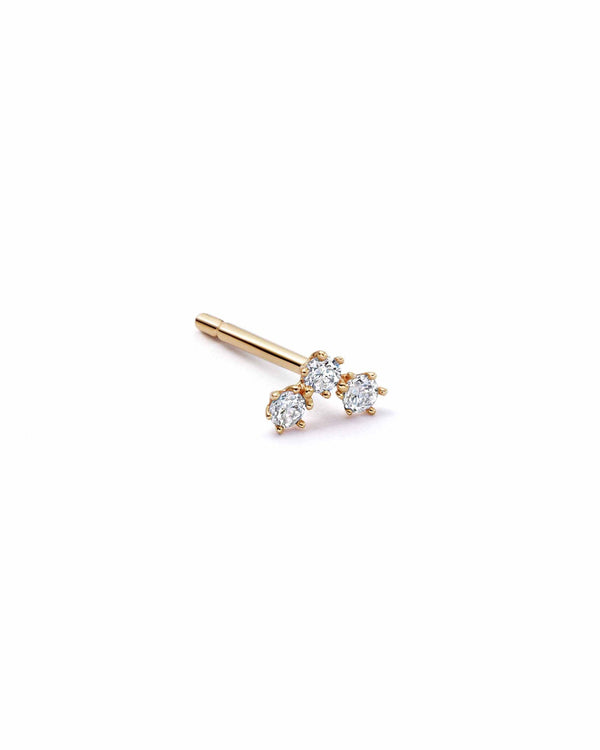 Single Solid Gold Triple Lab Grown Diamond Stud Earring