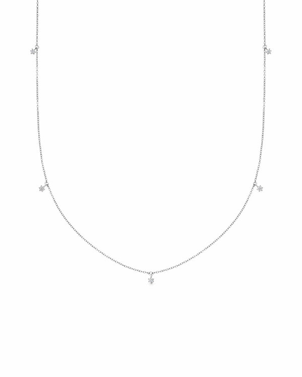 Solid White Gold Diamond Station Necklace