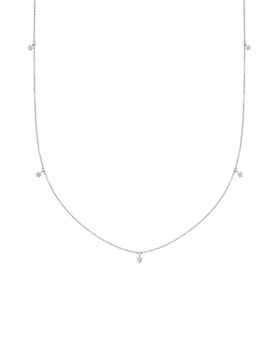 Solid White Gold Diamond Station Necklace