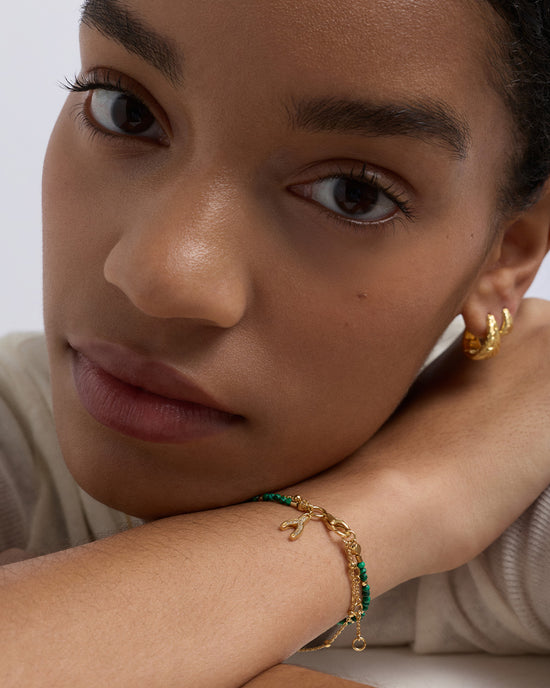 Gold Fine Biography Malachite Wishbone Bracelet