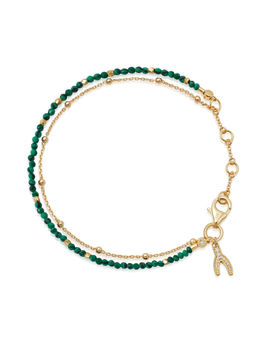 Gold Fine Biography Malachite Wishbone Bracelet