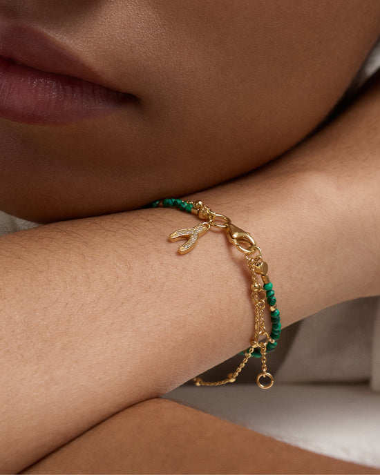 Gold Fine Biography Malachite Wishbone Bracelet