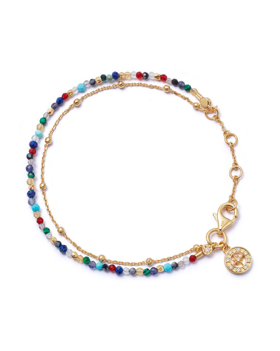 Gold fine biography multi gemstone compass bracelet
