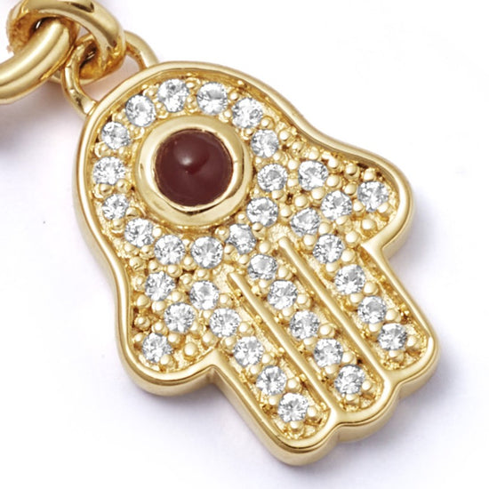 Gold Fine Biography Red Carnelian Hamsa Hand Bracelet