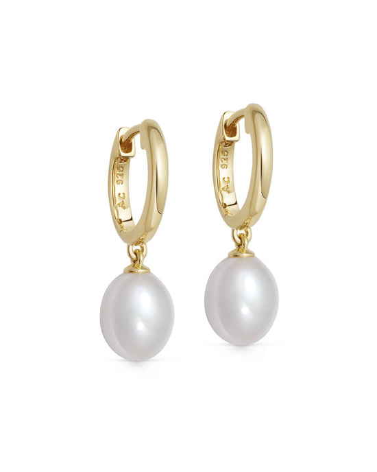 Gold Celestial Pearl Drop Huggie Earrings