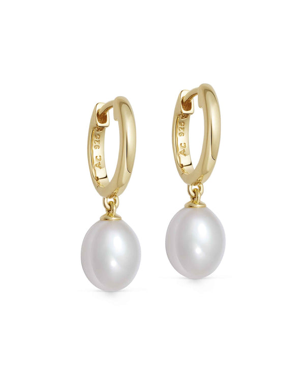 Gold Celestial Pearl Drop Huggie Earrings