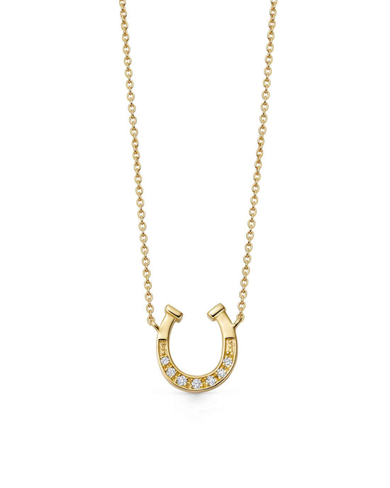 Solid Gold Horseshoe Diamond Pendant Necklace