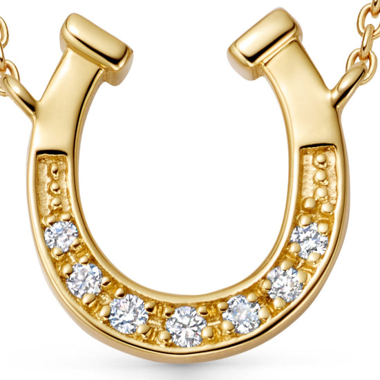 Solid Gold Horseshoe Diamond Pendant Necklace