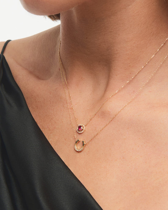 Solid Gold Horseshoe Diamond Pendant Necklace