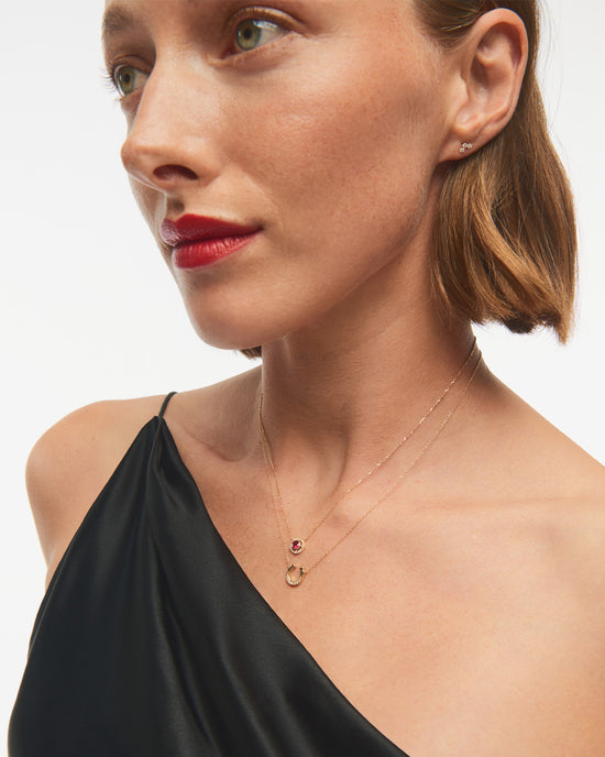 Solid Gold Horseshoe Diamond Pendant Necklace