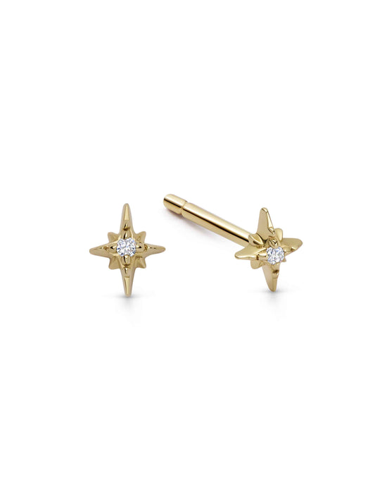 Solid Gold Mini North Star Lab Grown Diamond Stud Earrings