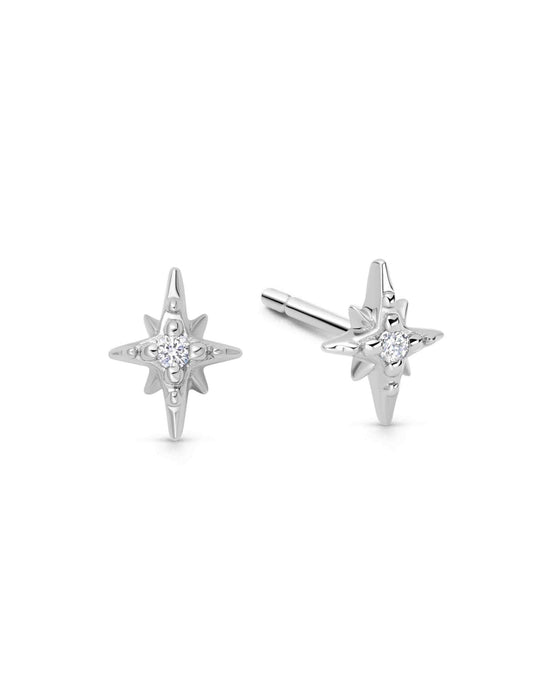 Solid White Gold North Star Stud Earrings