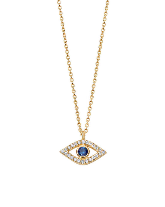 Solid Gold Sapphire Evil Eye Diamond Pendant Necklace