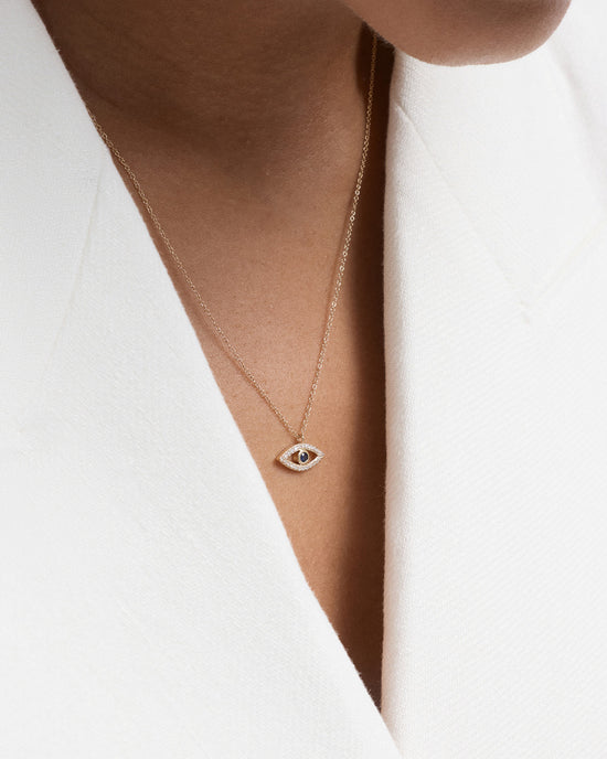 Solid Gold Sapphire Evil Eye Diamond Pendant Necklace