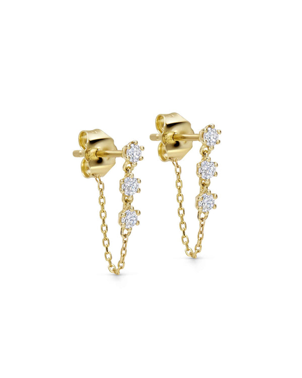 Solid Gold Interstellar Chain Lab Grown Diamond Stud Earrings