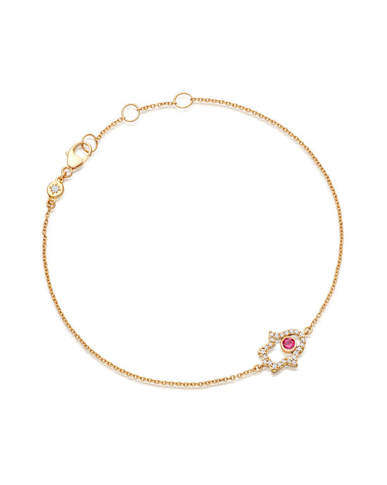 Solid Gold Ruby Hamsa Hand Diamond Bracelet