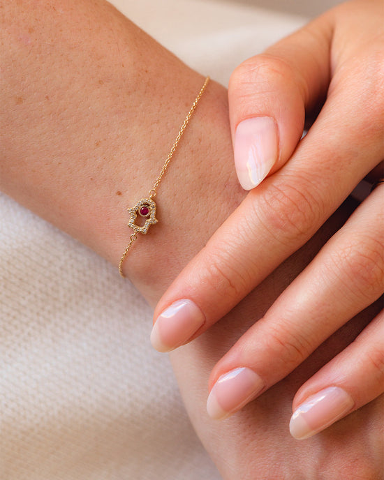 Solid Gold Ruby Hamsa Hand Diamond Bracelet