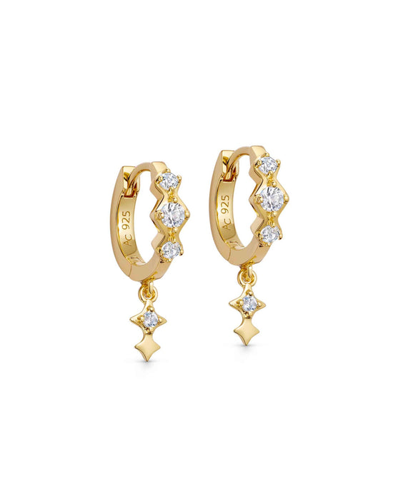 Gold Luna Star Drop Huggie Hoop Earrings