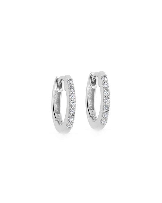 Solid White Gold Mini Halo Huggie hoop Earrings