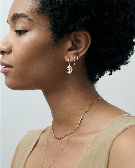Solid White Gold Mini Halo Huggie hoop Earrings