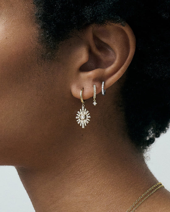 Solid White Gold Mini Halo Huggie hoop Earrings