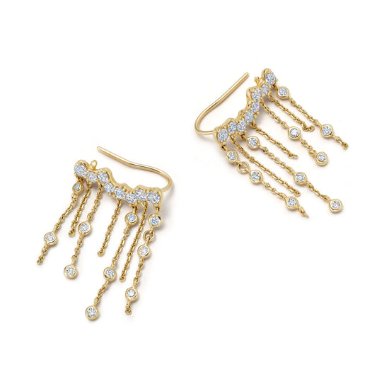 Solid Gold Asteri Diamond Chain Crawler Earrings
