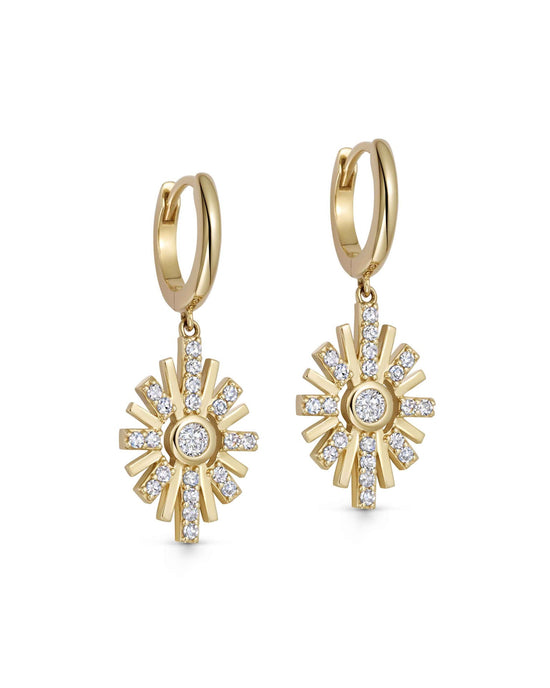 Solid Gold Atomic Diamond Drop Huggies Earrings