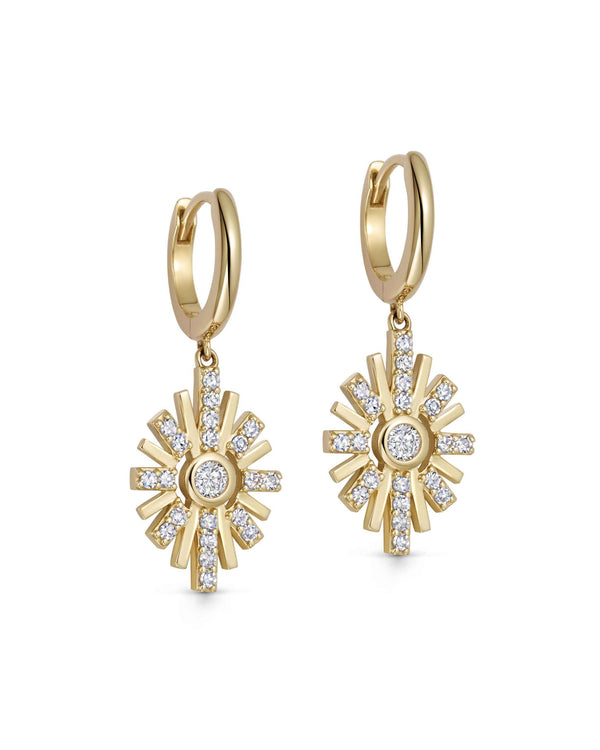 Solid Gold Atomic Diamond Drop Huggies Earrings