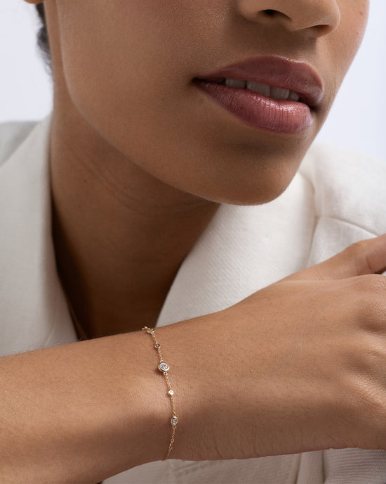 Solid Gold Atomic Diamond Station Bracelet